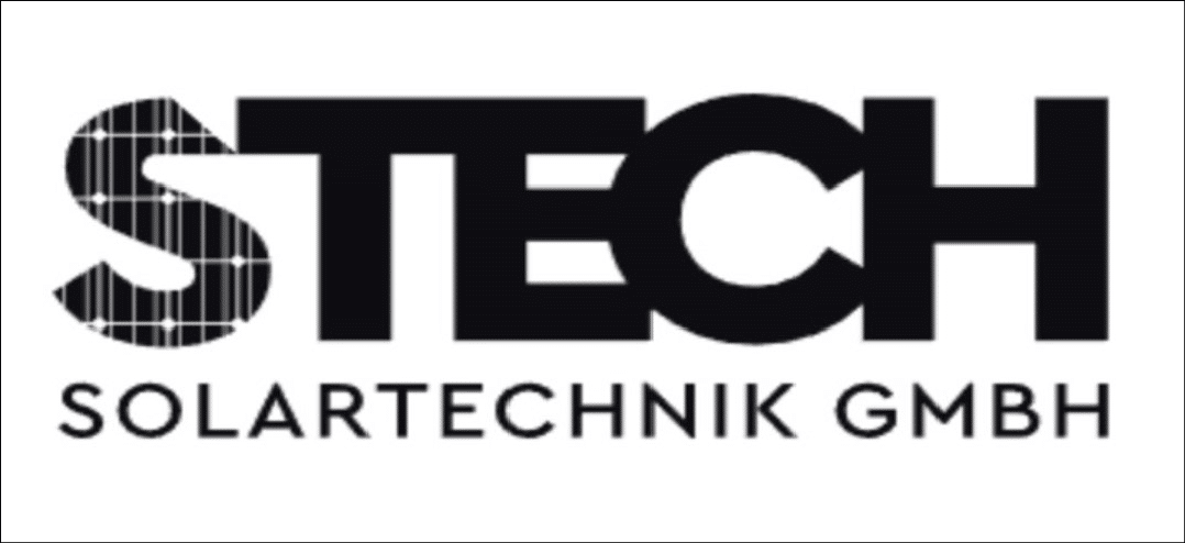Das Logo zeigt den Schriftzug STECH in gro en Buchstaben mit dem Zusatz SOLARTECHNIK GMBH darunter. Beschreibung von KI generiert