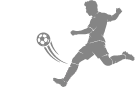 Eine stilisierte graue Silhouette einer Person in Sportkleidung, die einen Fu ball mit dem Fu tritt.  Beschreibung von KI generiert